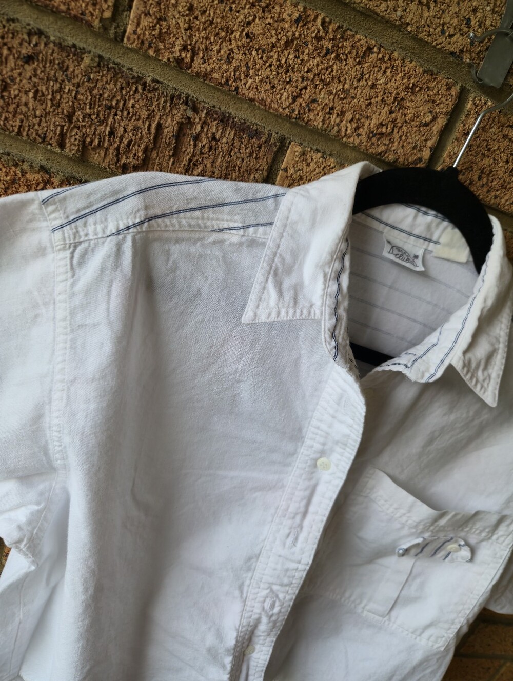 Vintage Shore Club White Short Sleeve Button Down Cropped Split Back Shirt - Picture 4 of 7